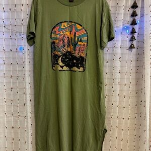 Rock & Roll Denim Graphic Maxi Dress